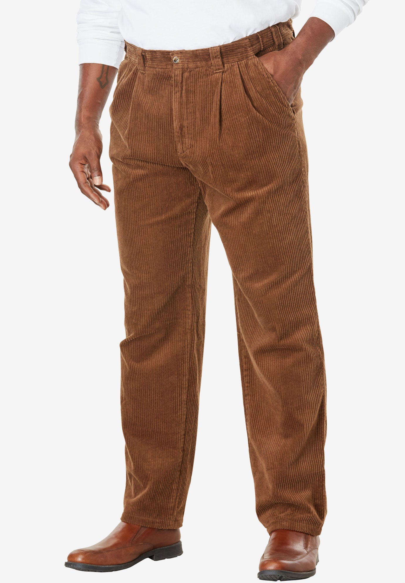 Expandable Waist Corduroy Pleat-Front Pants image number 0
