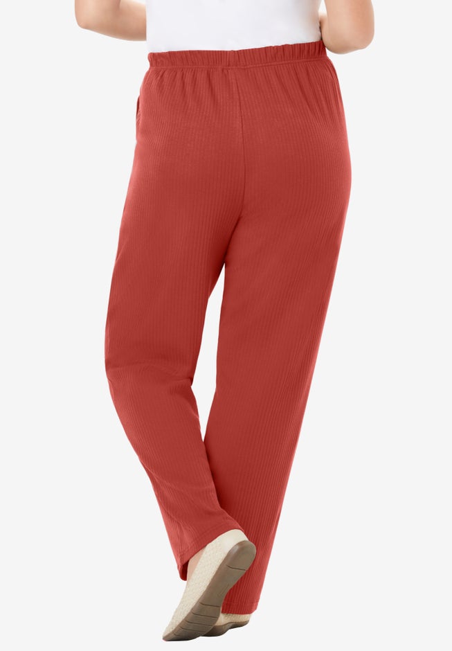 7-Day Knit Ribbed Straight-Leg Pull-On Pants image number 1