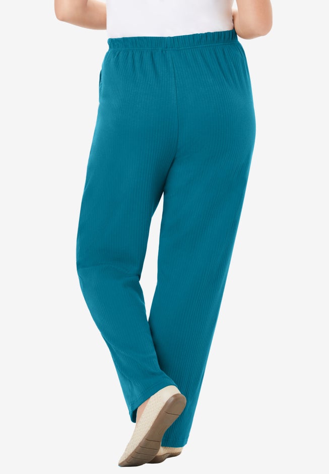 7-Day Knit Ribbed Straight-Leg Pull-On Pants image number 1