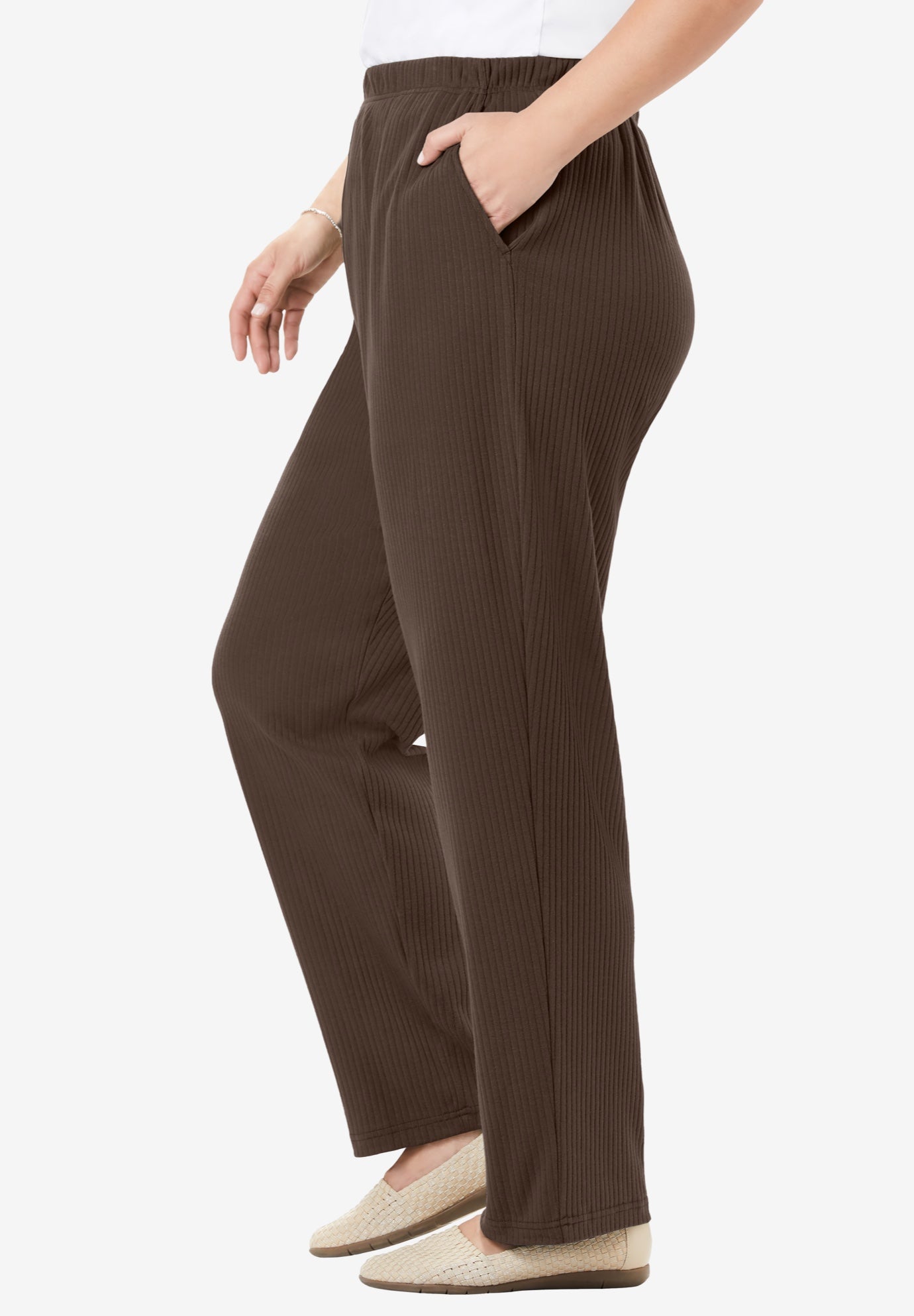 7-Day Knit Ribbed Straight-Leg Pull-On Pants image number 2