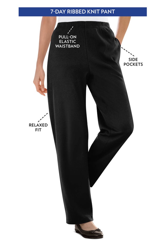 7-Day Knit Ribbed Straight-Leg Pull-On Pants image number 0