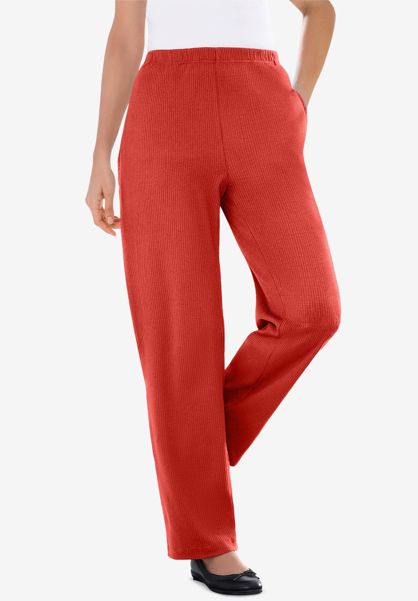 7-Day Knit Ribbed Straight-Leg Pull-On Pants image number 0