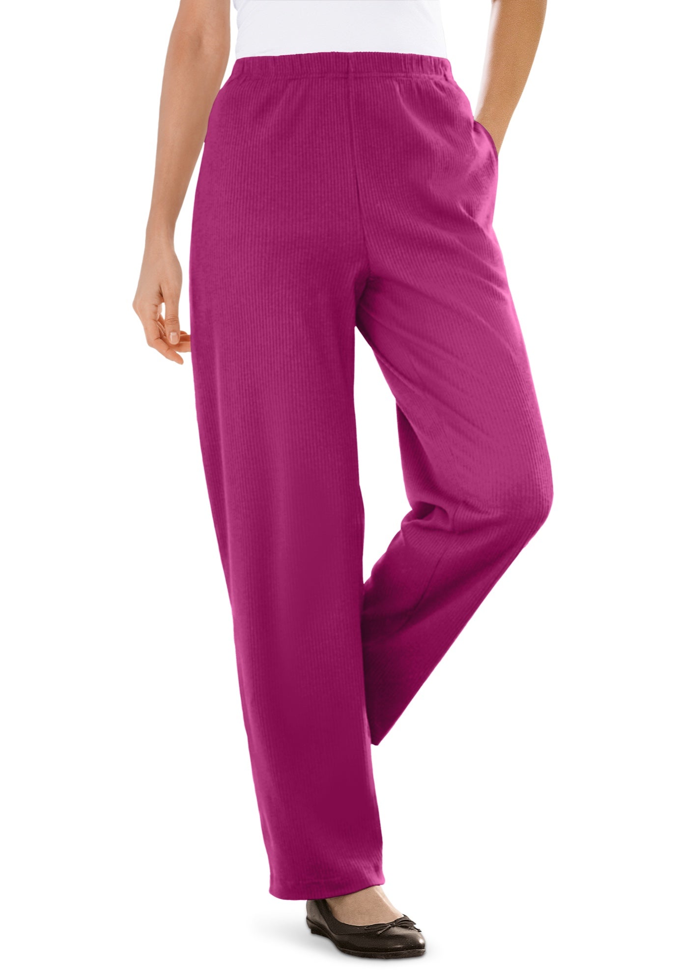 7-Day Knit Ribbed Straight-Leg Pull-On Pants image number 0