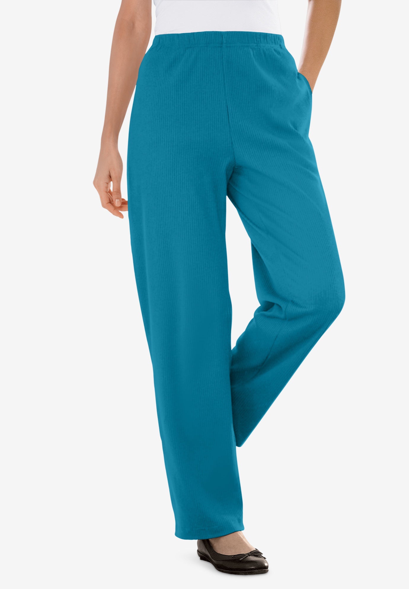 7-Day Knit Ribbed Straight-Leg Pull-On Pants image number 0