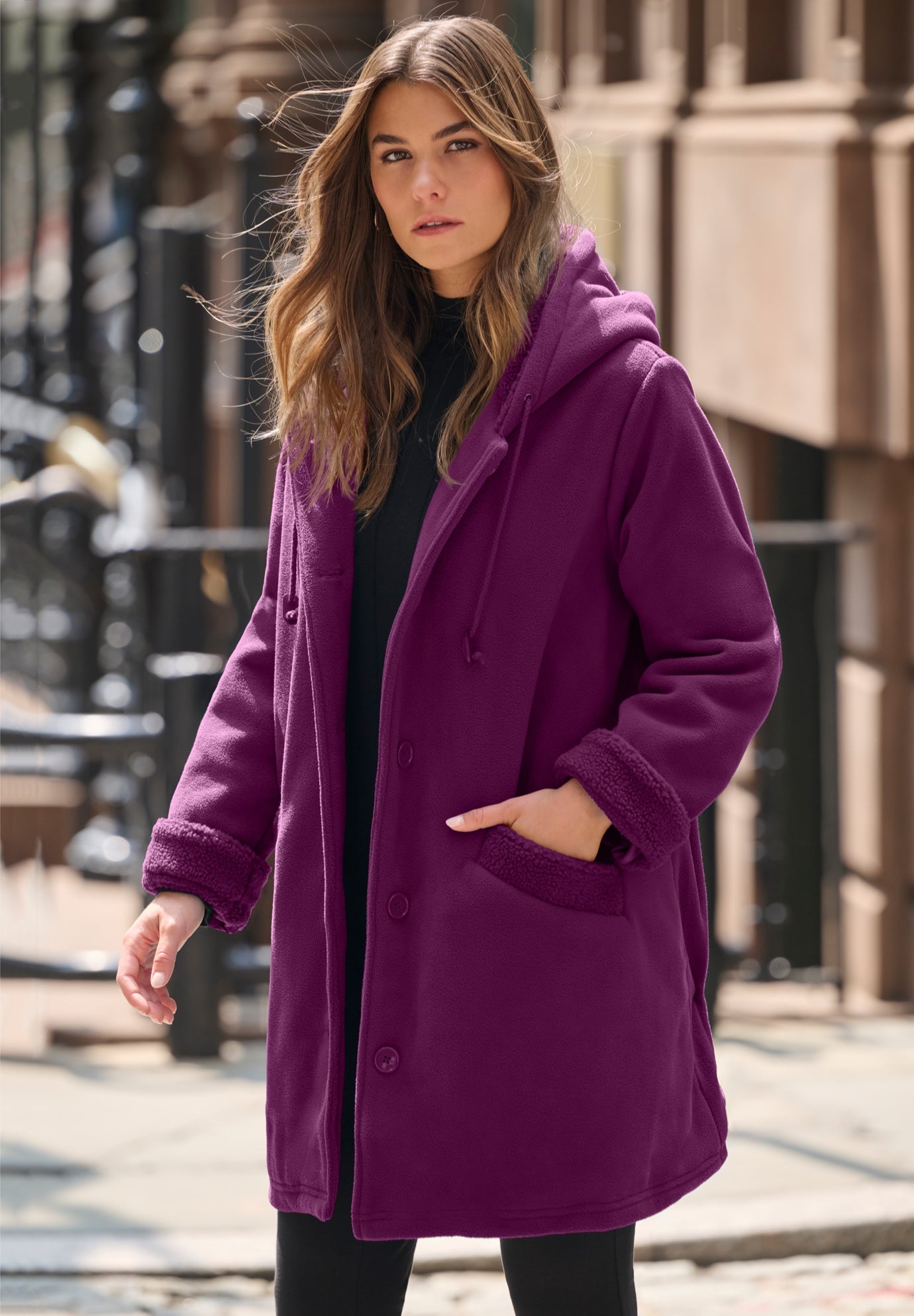 Plus Size Hooded Sherpa Fleece Coat image number 0