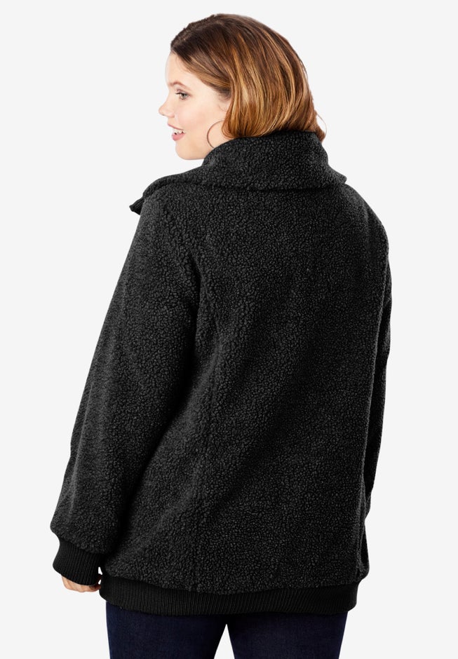 Plus Size High Collar Teddy Fleece Bomber image number 1