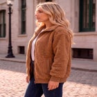 Plus Size High Collar Teddy Fleece Bomber image number 1