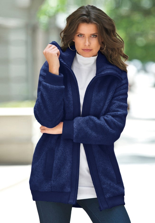 Plus Size High Collar Teddy Fleece Bomber image number 5