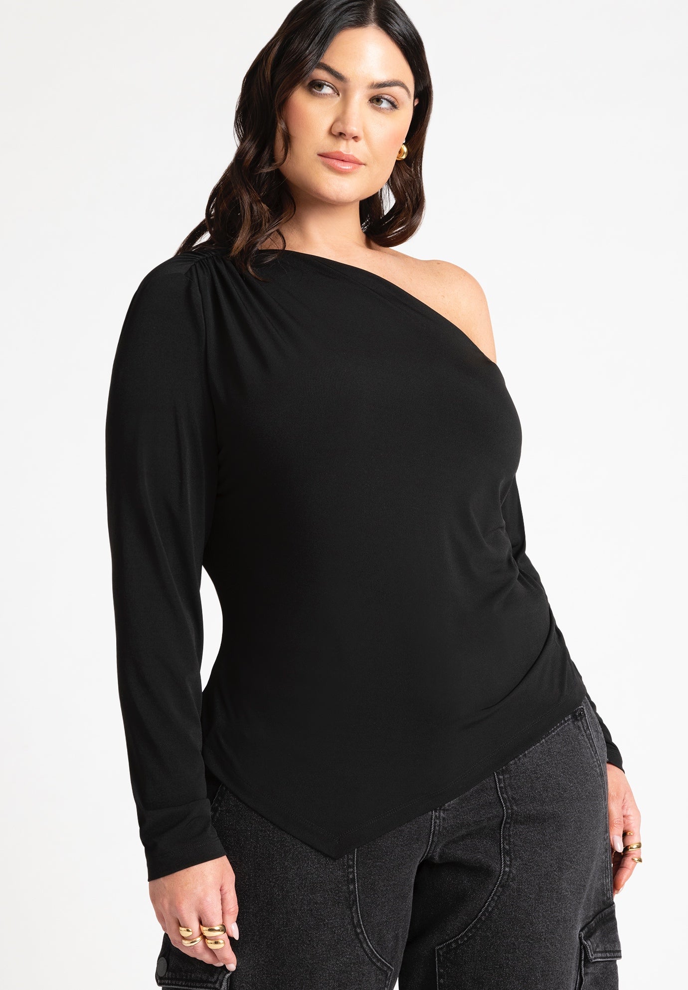 Ruched One Shoulder Tee With Thumbhole Sleeve image number 0