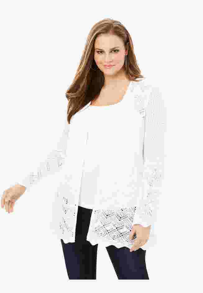 Bell Sleeve Pointelle Cardigan image number 0
