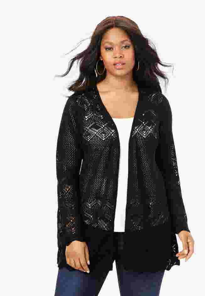 Bell Sleeve Pointelle Cardigan image number 0