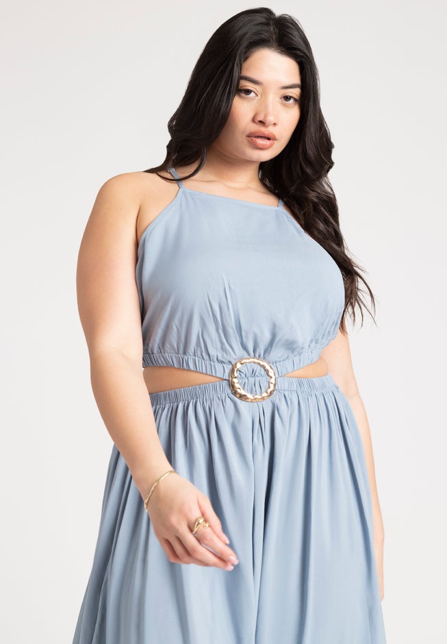Ring Waist Detail Cover-Up Midi Dress image number 2