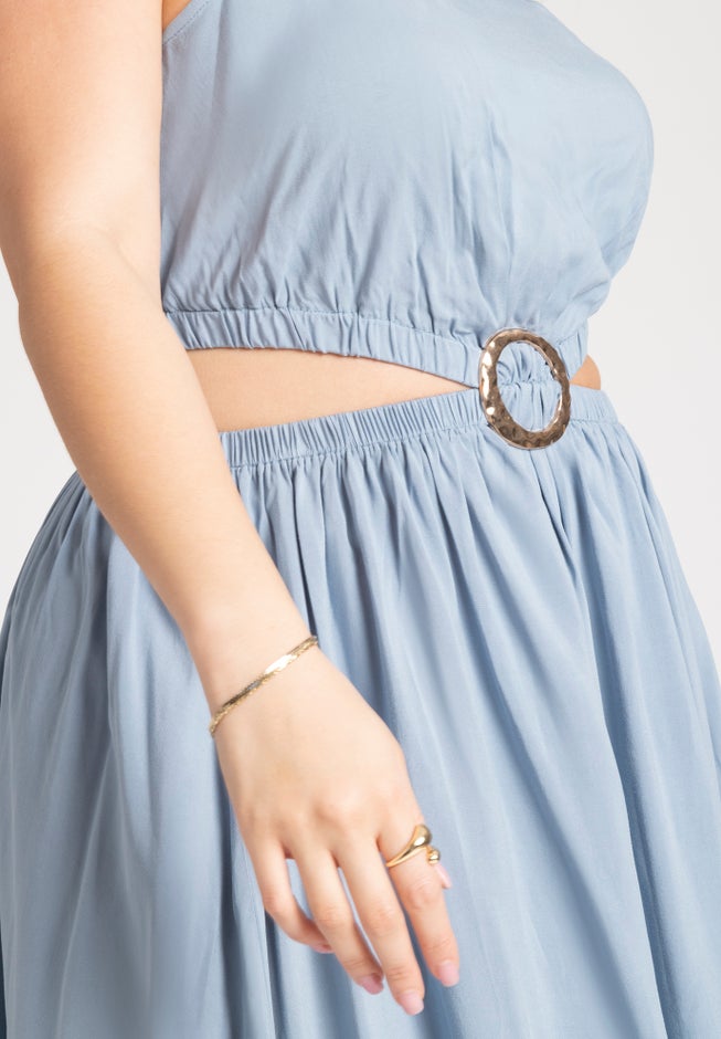 Ring Waist Detail Cover-Up Midi Dress image number 3