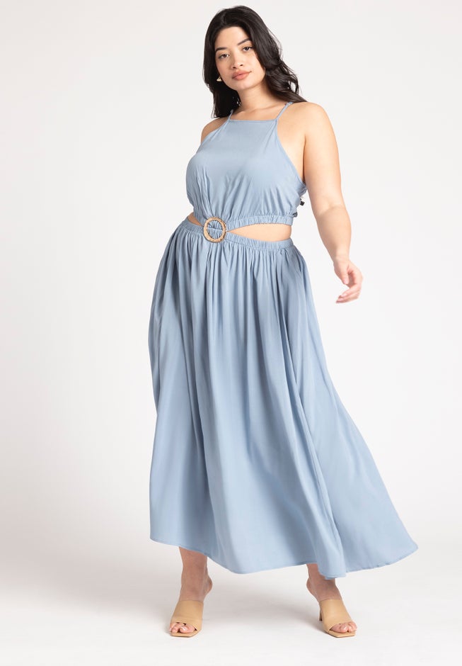 Ring Waist Detail Cover-Up Midi Dress image number 0