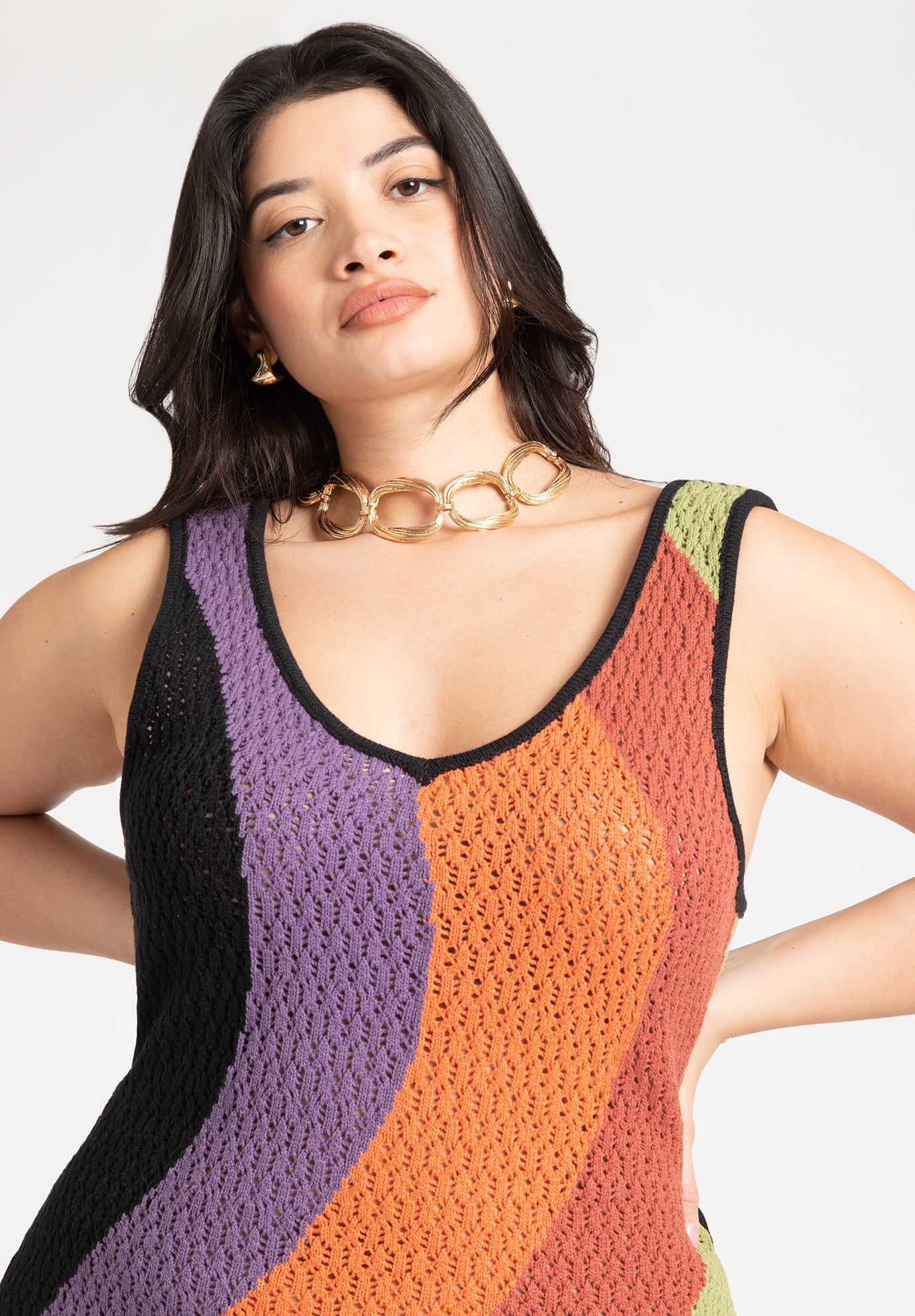 Crochet Knit Sleeveless Cover Up Midi Dress image number 3