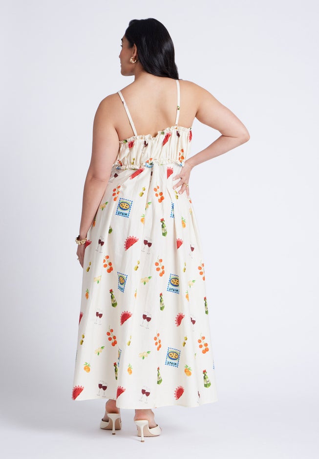 Shirred Bodice Ruffle Maxi Dress image number null