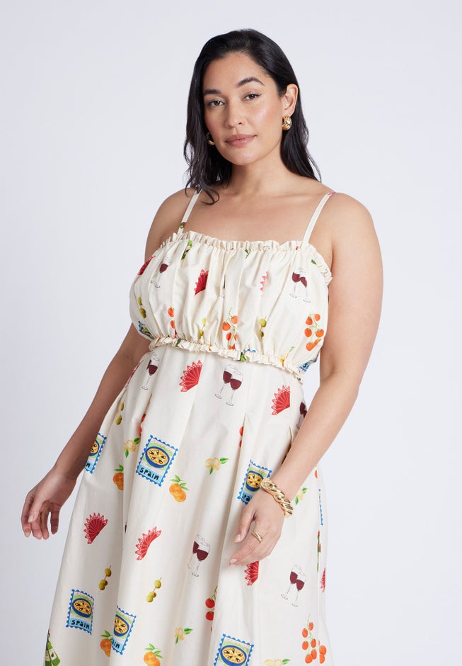 Shirred Bodice Ruffle Maxi Dress image number null