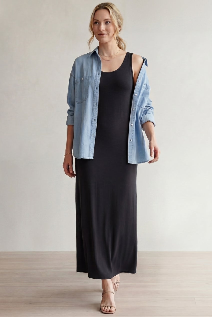 Cotton Spandex Scoop Neck Sleeveless A-Line Maxi Dress image number 0