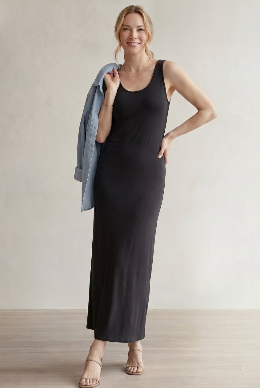 Cotton Spandex Scoop Neck Sleeveless A-Line Maxi Dress image number 1