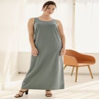 Cotton Spandex Scoop Neck Sleeveless A Line Maxi Dress image number null