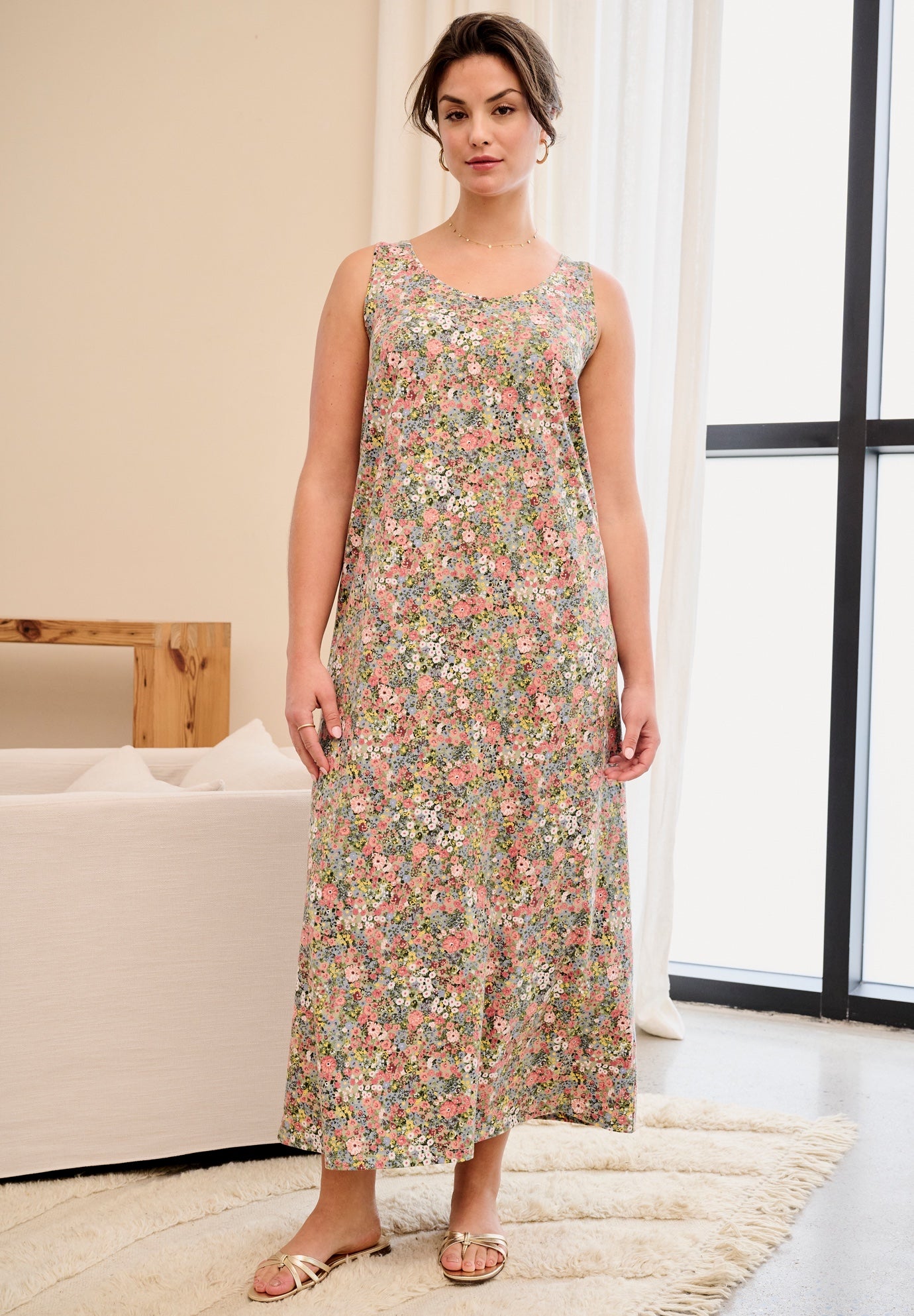 Cotton Spandex Scoop Neck Sleeveless A Line Maxi Dress image number 0