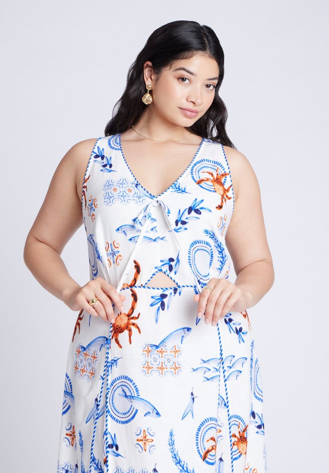 Roping Detail Printed Maxi Dress image number null