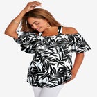 Stretch Knit Cold Shoulder Ruffle Tunic image number null