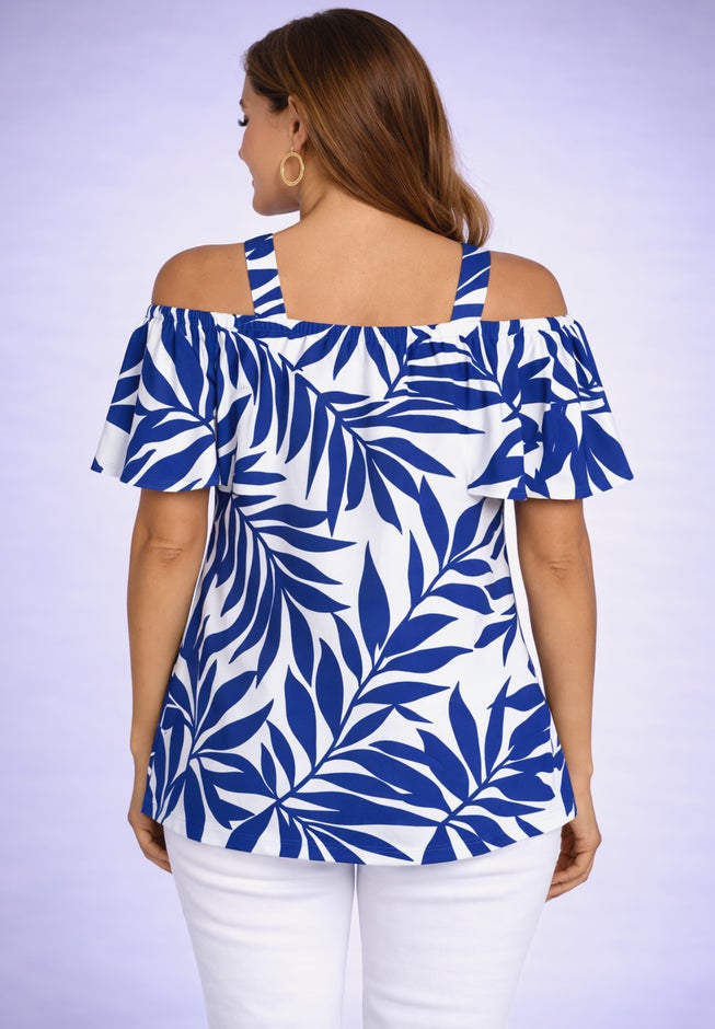 Stretch Knit Cold Shoulder Ruffle Tunic image number 1