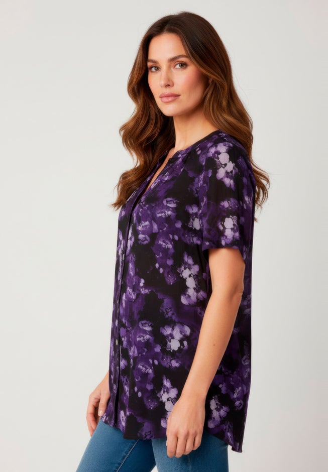 Plus Size Angelina Crinkle Crepe Y-Neck Short Sleeve Tunic image number 1