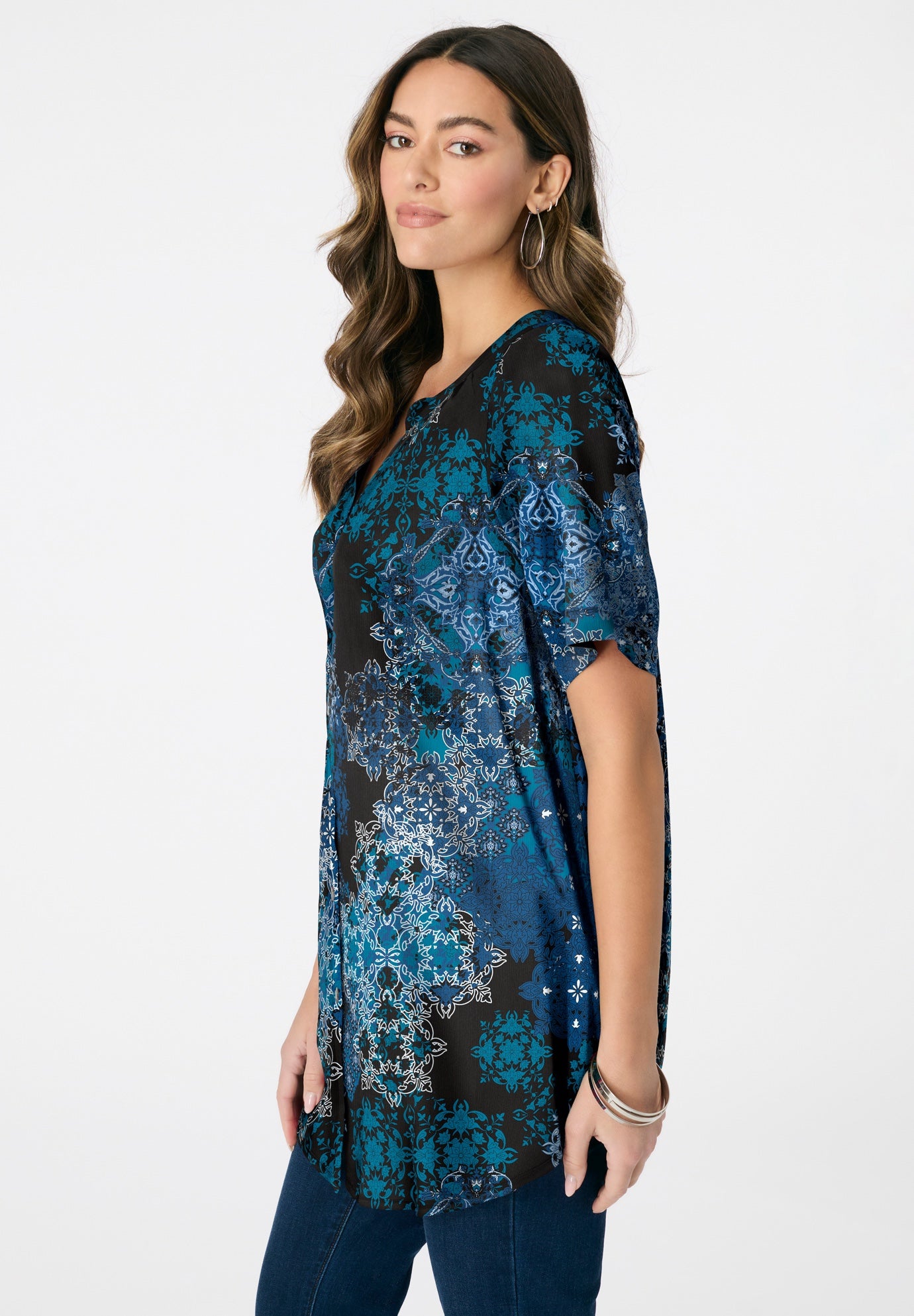 Plus Size Angelina Tunic Top &ndash; Short Sleeve, Flowy Fit, Everyday Comfort image number 3