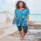 Plus Size Angelina Crinkle Crepe Y-Neck Short Sleeve Tunic image number null