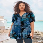 Plus Size Angelina Crinkle Crepe Y-Neck Short Sleeve Tunic image number null