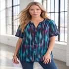 Plus Size Angelina Crinkle Crepe Y-Neck Short Sleeve Tunic image number 0