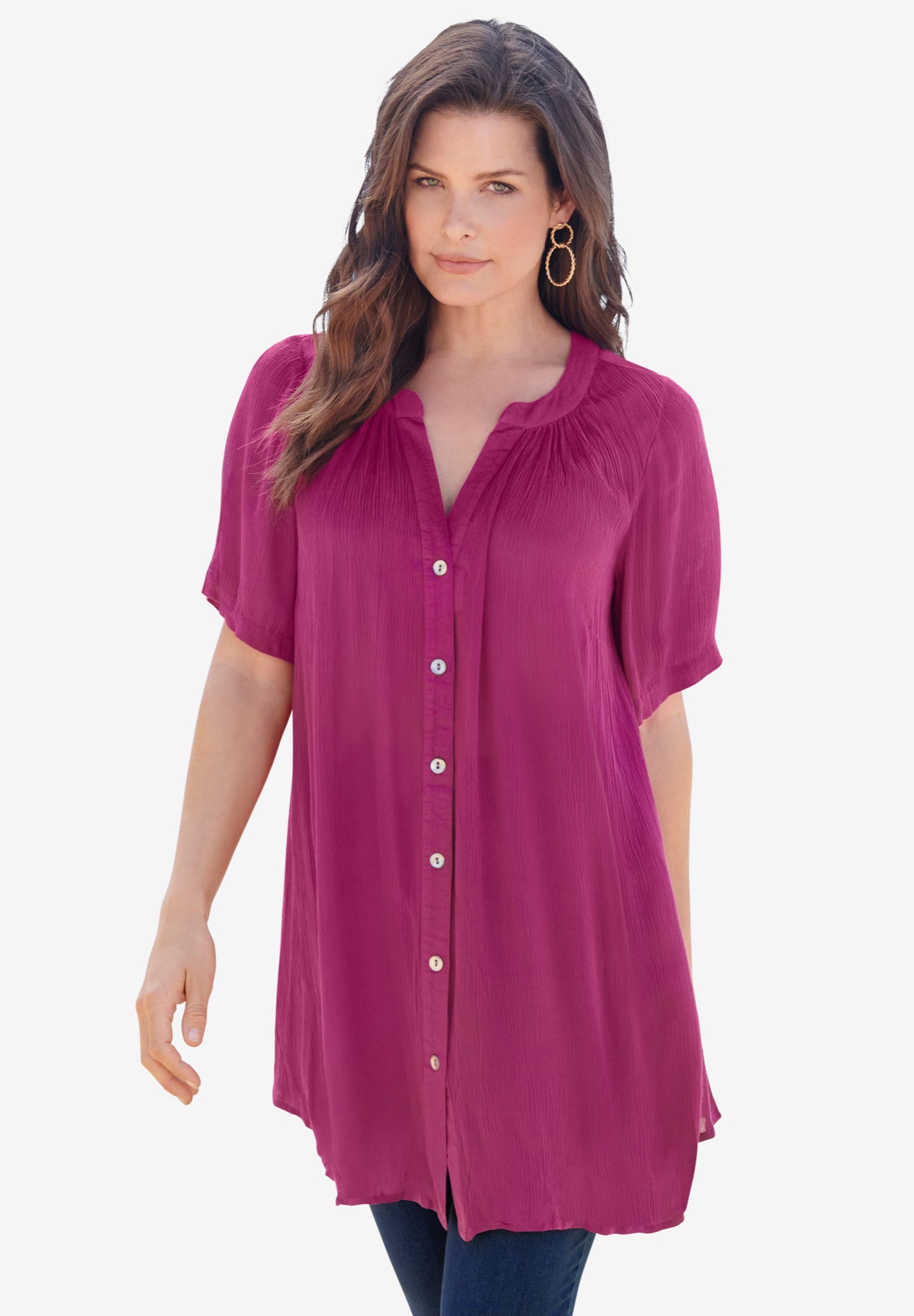 Plus Size Angelina Tunic Top &ndash; Short Sleeve, Flowy Fit, Everyday Comfort image number 0