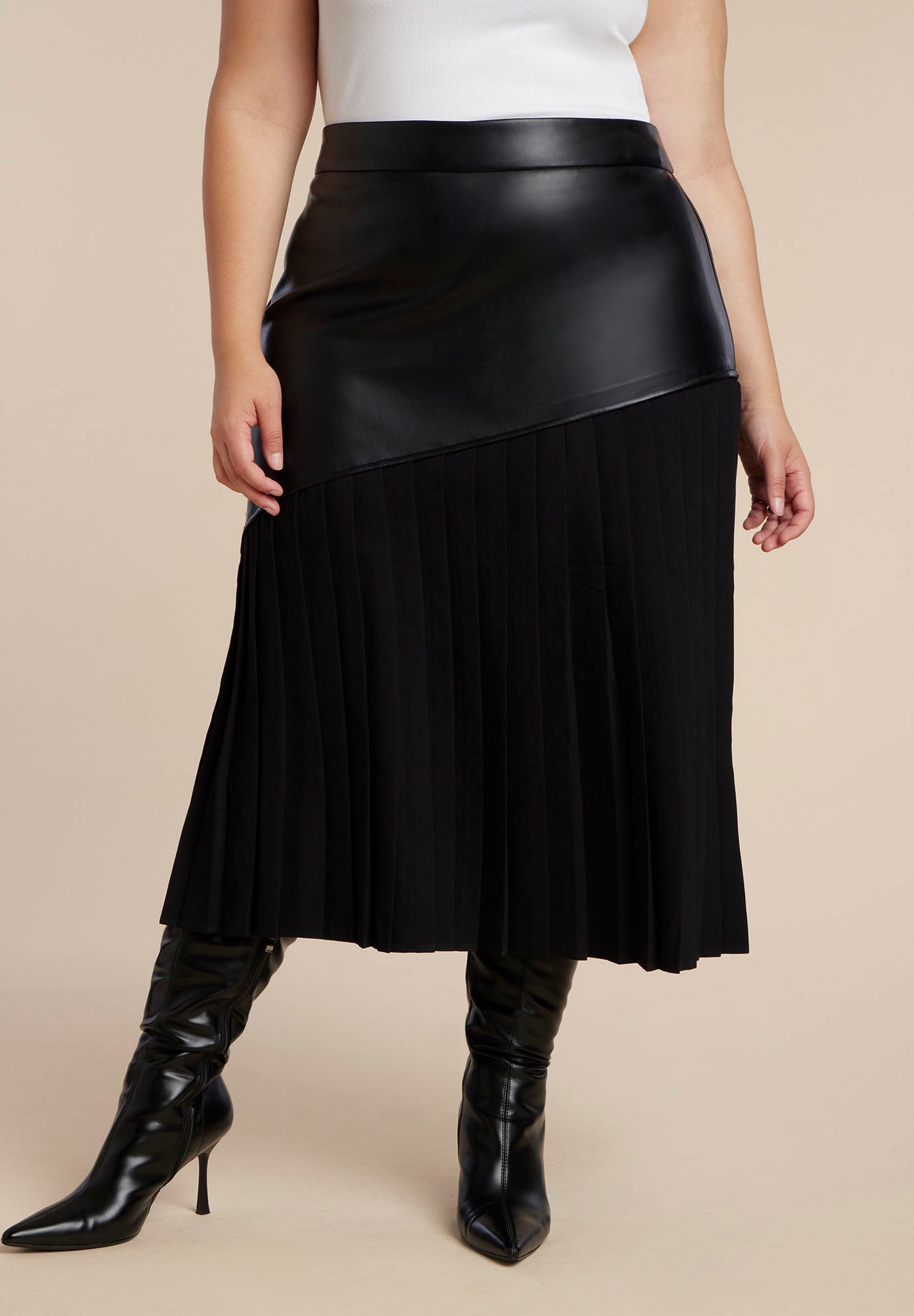 Mixed Media Pleated Skirt image number 2