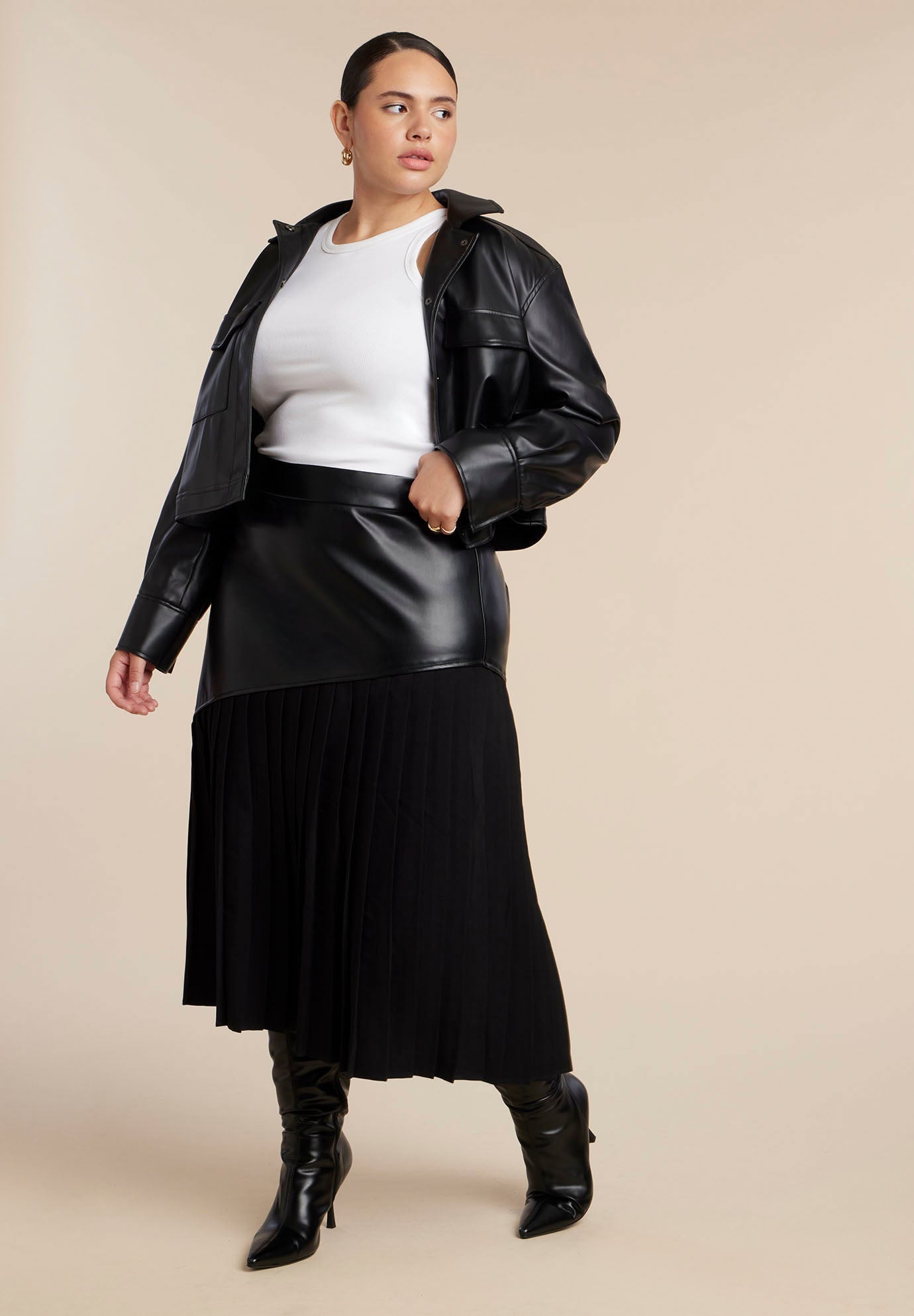 Mixed Media Pleated Skirt image number 0