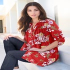 Plus Size Pintuck Tunic Blouse &ndash; Y-Neck & Roll-Tab Sleeves image number 1
