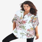 Plus Size Pintuck Tunic Blouse &ndash; Y-Neck & Roll-Tab Sleeves image number null