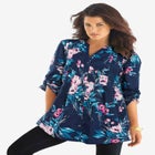 Plus Size Pintuck Tunic Blouse &ndash; Y-Neck & Roll-Tab Sleeves image number null