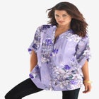 Plus Size Pintuck Tunic Blouse &ndash; Y-Neck & Roll-Tab Sleeves image number null