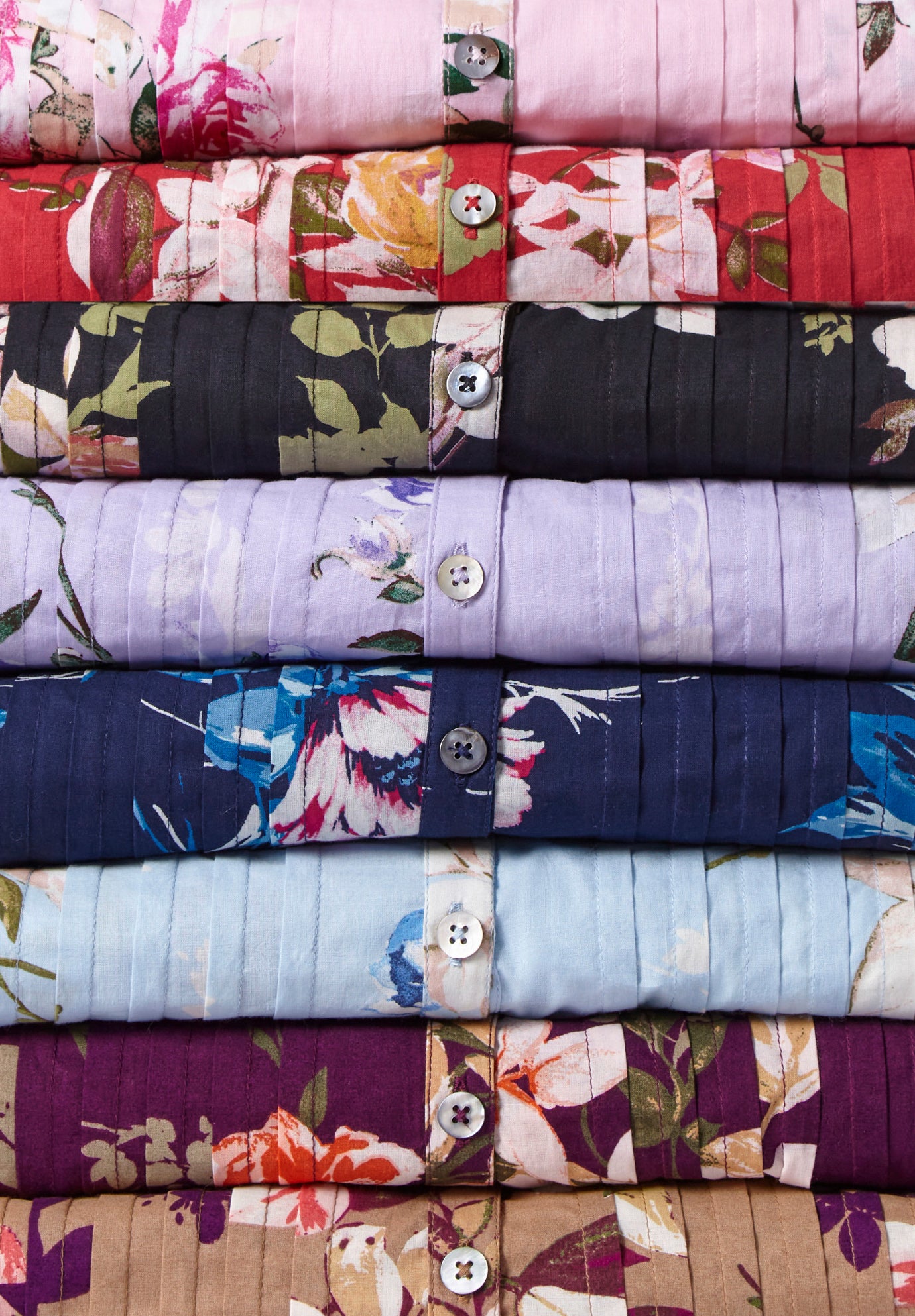 Plus Size Floral Y-Neck Pintuck Tunic &ndash; Adjustable Long Sleeve Button-Front, Relaxed Shirt Style image number 7