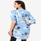 Plus Size Floral Y-Neck Pintuck Tunic &ndash; Adjustable Long Sleeve Button-Front, Relaxed Shirt Style image number null