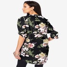 Plus Size Floral Y-Neck Pintuck Tunic &ndash; Adjustable Long Sleeve Button-Front, Relaxed Shirt Style image number null