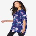 Plus Size Pintuck Tunic Blouse &ndash; Y-Neck & Roll-Tab Sleeves image number null