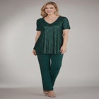 Plus-Size 2 Piece S/S Sequin Top and Pant Set image number null