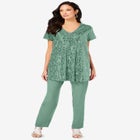 Plus-Size 2 Piece S/S Sequin Top and Pant Set image number null