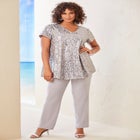 Plus-Size 2 Piece S/S Sequin Top and Pant Set image number null