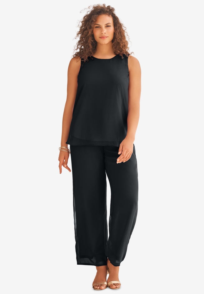 Plus Size 3-Piece Allover Lace Duster Pant Set – Formal Wear image number 5