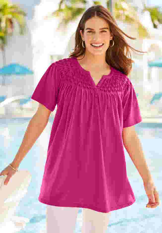 Smocked Split Neck Tunic image number 6