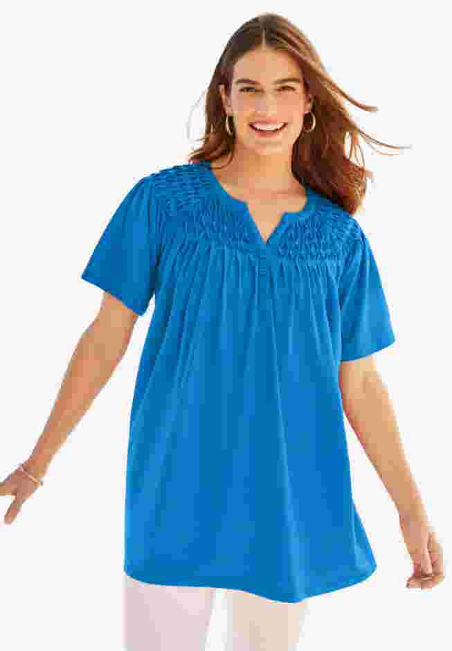 Smocked Split Neck Tunic image number 0